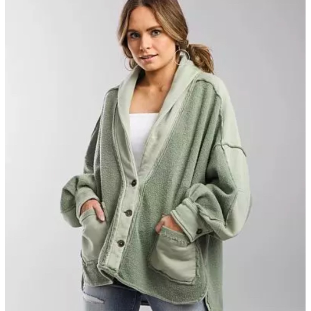 FREE PEOPLE Jordan Reverse Fleece Shacket Jacket - NWT - Light Green - Small S